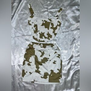 Fashion Nova White and Brown Mini Dress